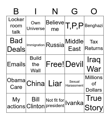 Presidential Debate Bingo Card