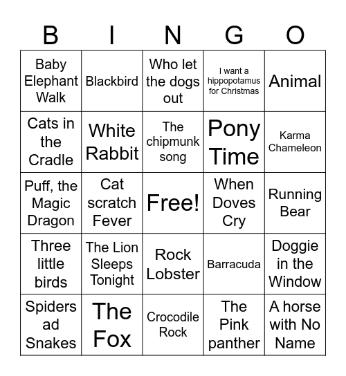 Animals Bingo Card