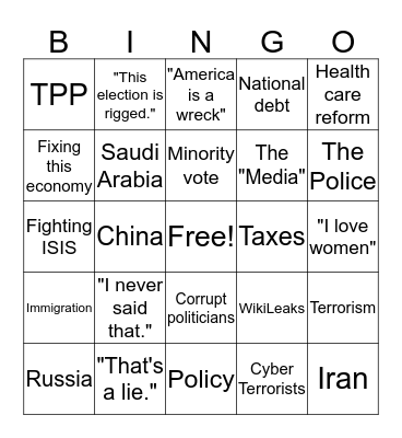Presidential Debate Bingo Card