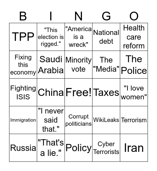 Presidential Debate Bingo Card