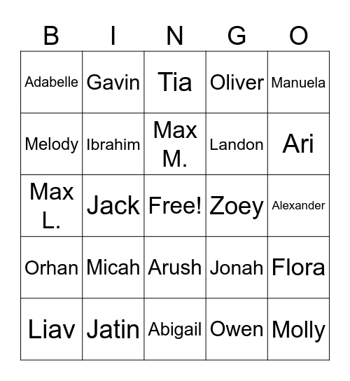 Mrs. Spisak's Clas Bingo Card