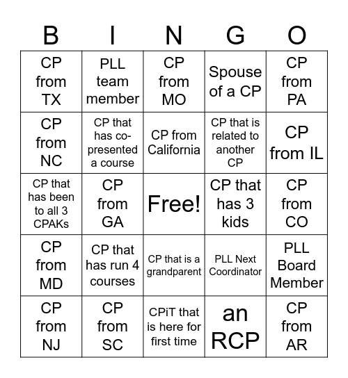 CPAK Mingle Bingo Card