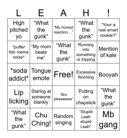 Leah Bingo Card