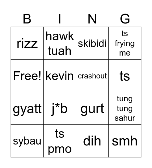 2025 slang (we're cooked) Bingo Card