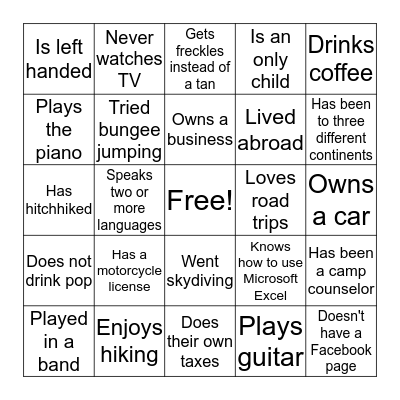 Get To Know You Bingo Card