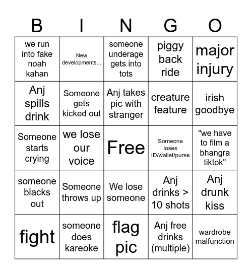 Anjali Bday Bingo Card Bingo Card