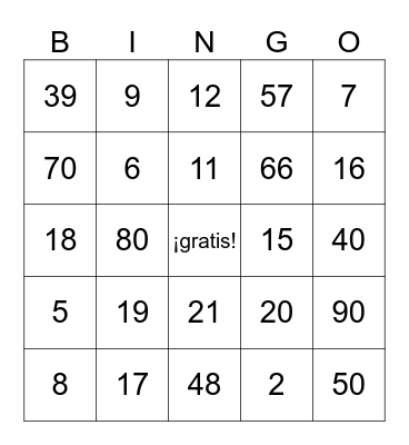 Los numeros Bingo Card