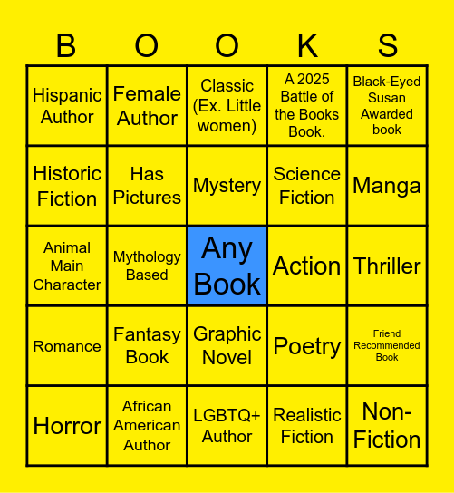SMMS Summer Reading Bingo Board Bingo Card