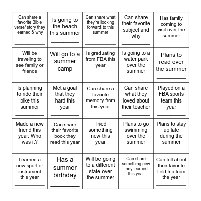 Find Someone Who Bingo Card