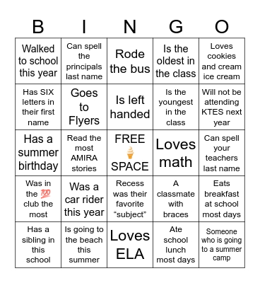 END OF 4th GRADE Bingo Card