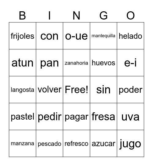 u8 vocab Bingo Card