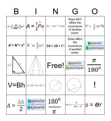 Geometry Final Exam Review Bingo Card