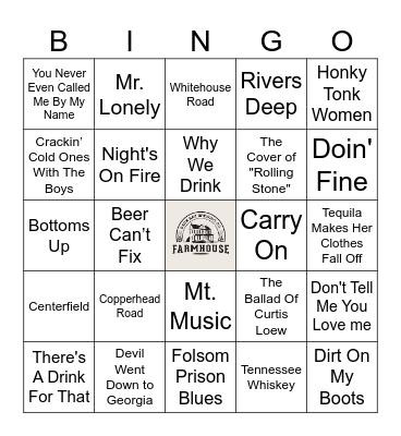 Country N Rock Bingo Card