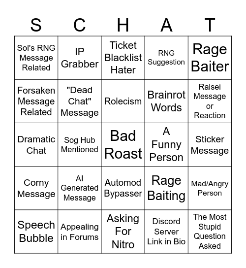 SBDC Bingo Card