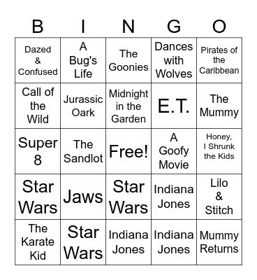 Summer Movie Bingo! Bingo Card
