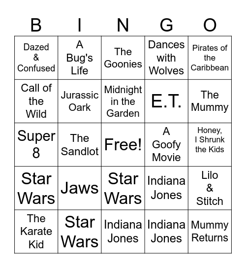Summer Movie Bingo! Bingo Card