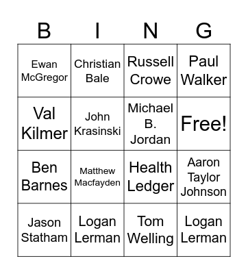 Annika's Celebrity Crushes Bingo Card
