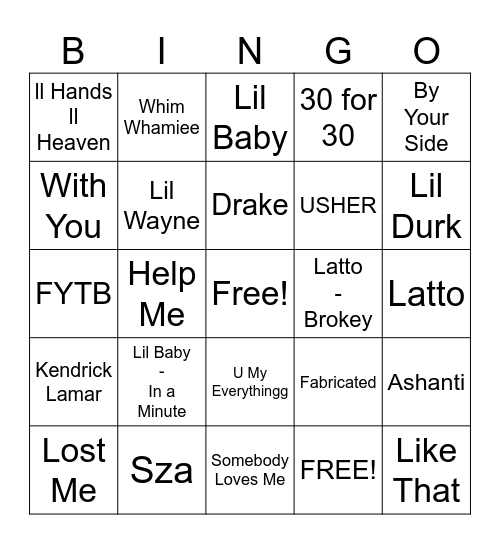 MUSIC BINGO Card