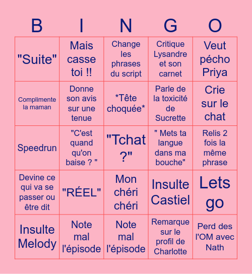 Bingo amour sucré Bingo Card
