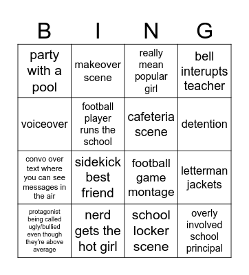 american high school movie Bingo Card