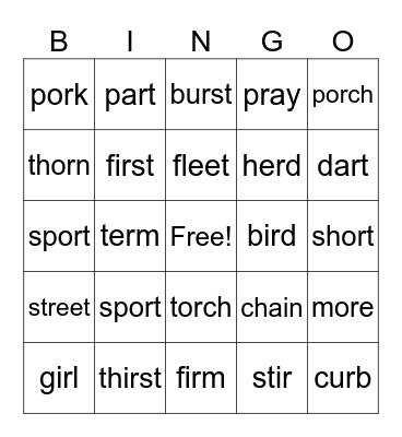 Level B Review Words Bingo Card