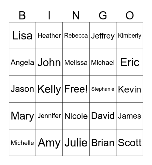Popular Baby Names - 1970's Bingo Card