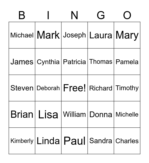 Popular Baby Names - 1960's Bingo Card