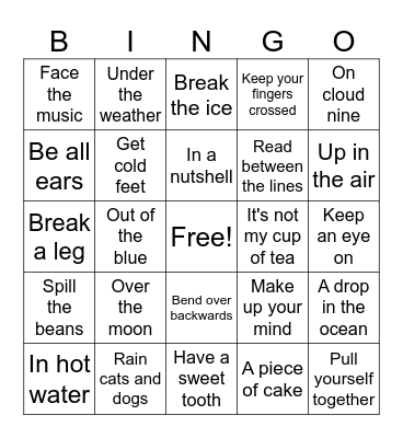 Idioms Bingo Card