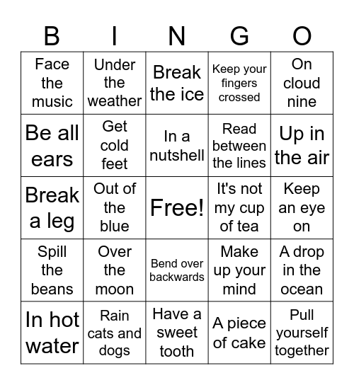 Idioms Bingo Card