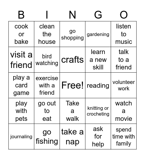 Coping with Grief Bingo Card