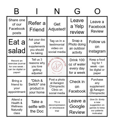 Aaragon Chiropractic Spring Bingo Card