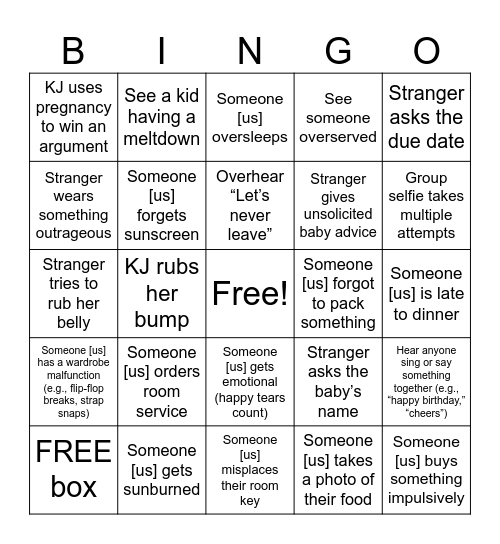 BABYMOON BINGO Card