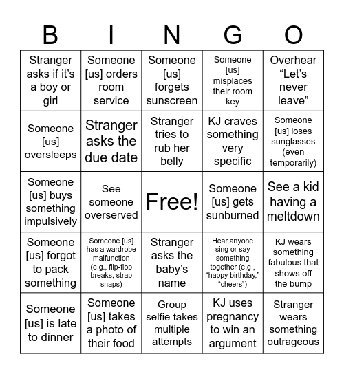 BABYMOON BINGO Card