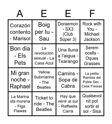 Bingo musical Bingo Card