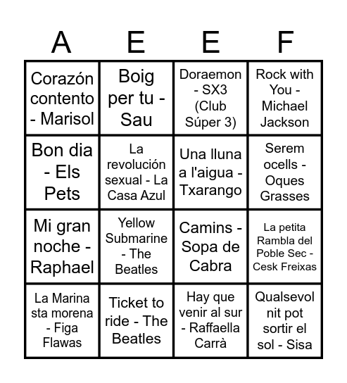 Bingo musical Bingo Card