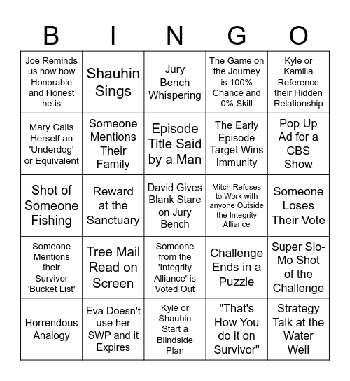 Survivor 48 Episode 11 Bingo Card