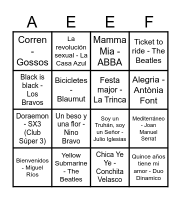 Bingo musical Bingo Card