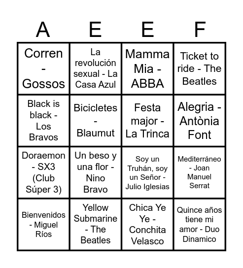 Bingo musical Bingo Card