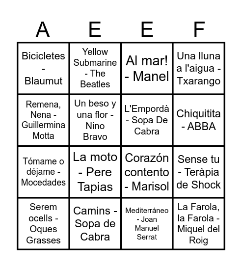 Bingo musical Bingo Card