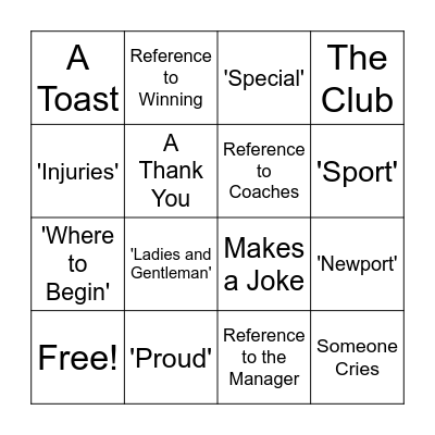 Summer Ball Women's Speech Bingo Card