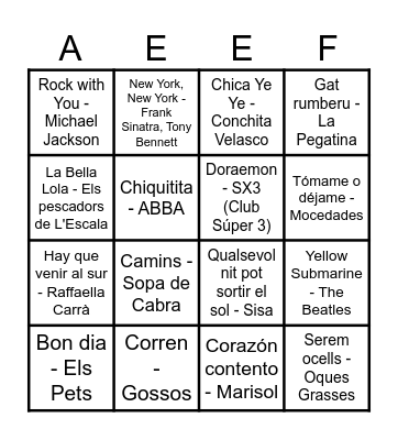 Bingo musical Bingo Card