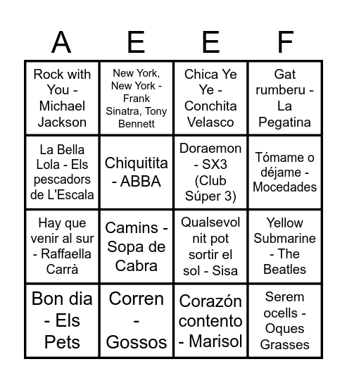 Bingo musical Bingo Card