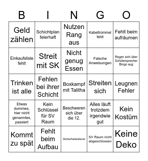 Schülersprecher Bingo Card