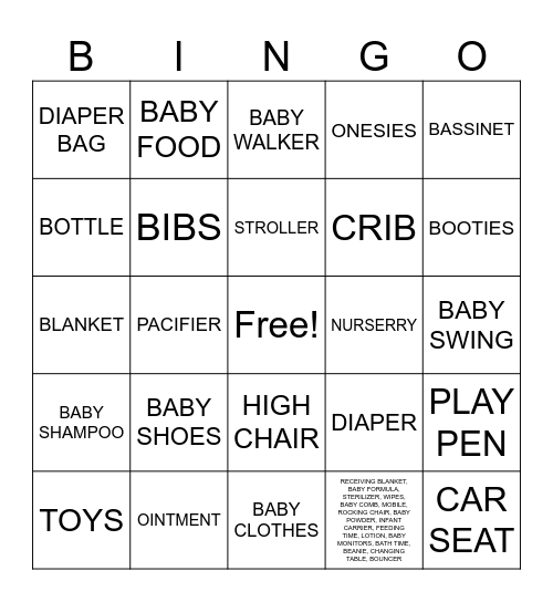 JAS / SMYRA     BABY SHOWER Bingo Card