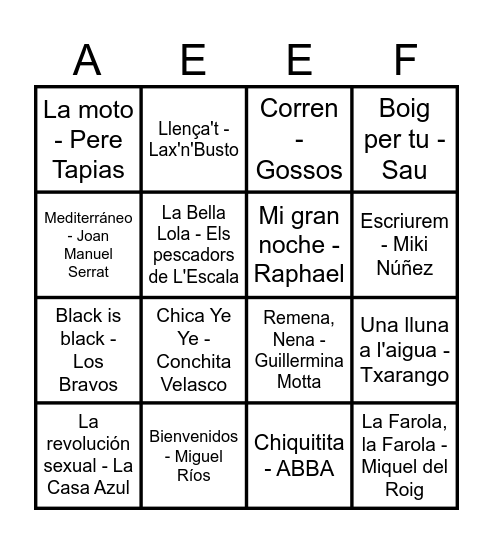 Bingo musical Bingo Card