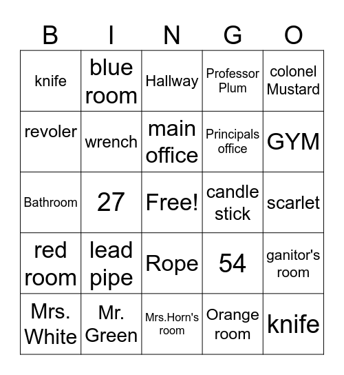 Clue Bingo Card
