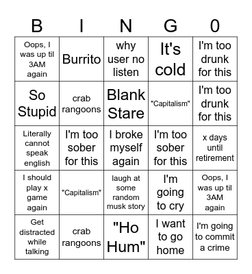 CT Bingo Card