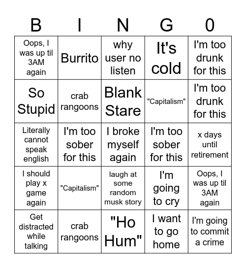 CT Bingo Card