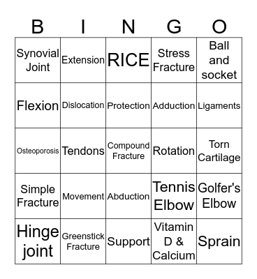 Skeletal System Bingo Card