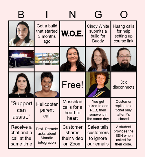 Day In the Life of Support Bingo Card
